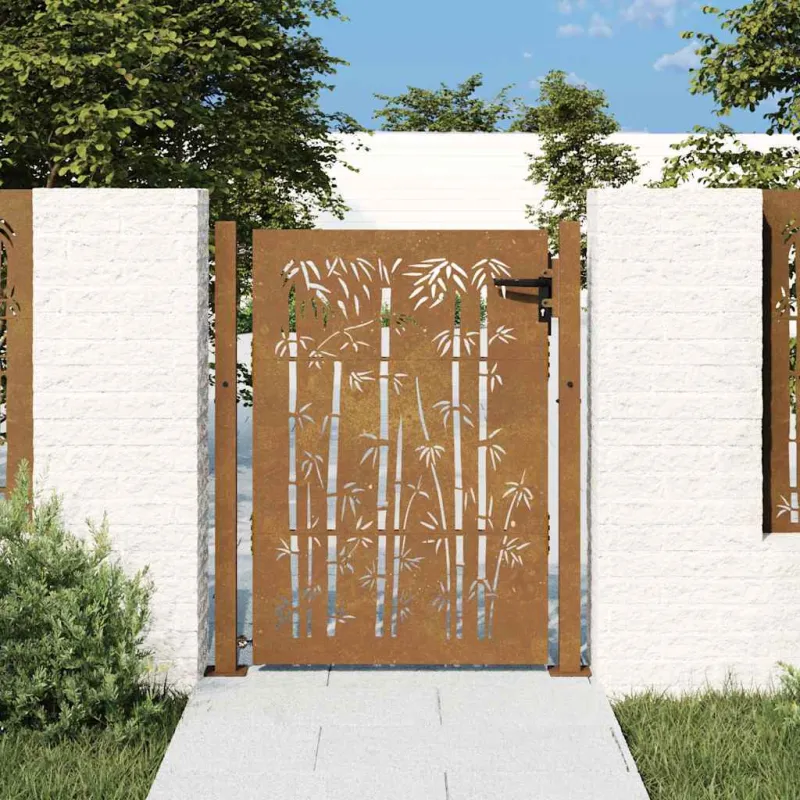 Sodo vartai, 100x150 cm, Corten plienas, bambuko dizainas