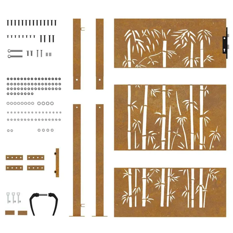 Sodo vartai, 100x150 cm, Corten plienas, bambuko dizainas