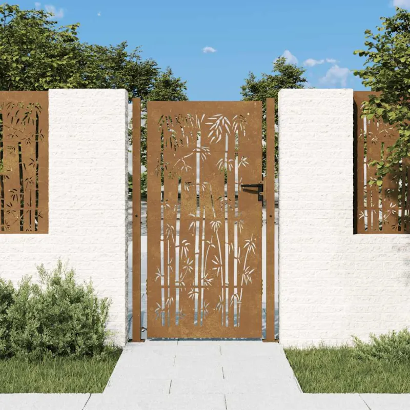 Sodo vartai, 100x200 cm, Corten plienas, bambuko dizainas