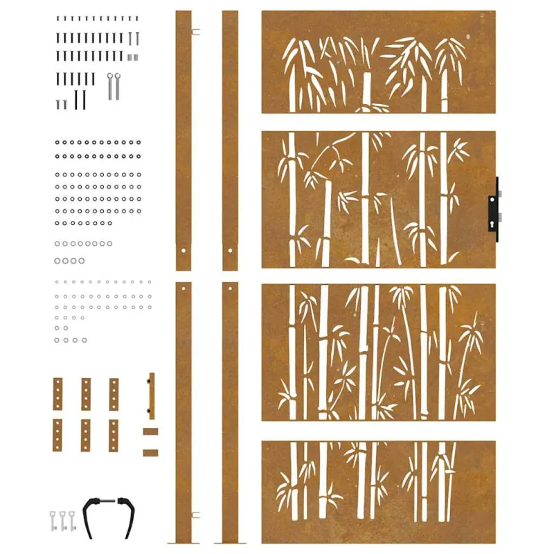Sodo vartai, 100x200 cm, Corten plienas, bambuko dizainas