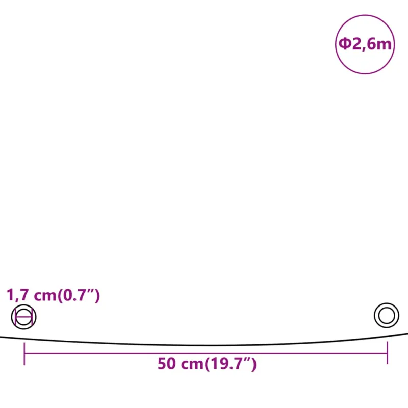 Tentas, baltos spalvos, 2,6m skersmens, 650g/m²