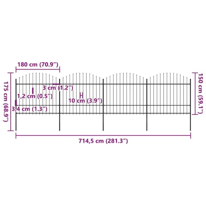 Sodo tvora su iešmeliais, plienas, 714,5x175 cm, juoda
