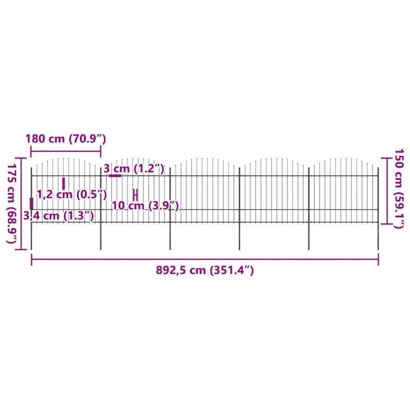 Sodo tvora su iešmeliais, plienas, 892,5x175 cm, juoda