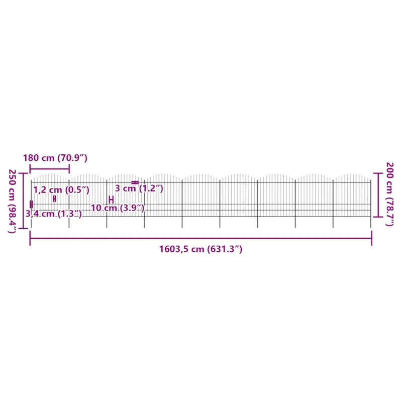Sodo tvora su iešmeliais, plienas, 1603,5x200cm, juoda
