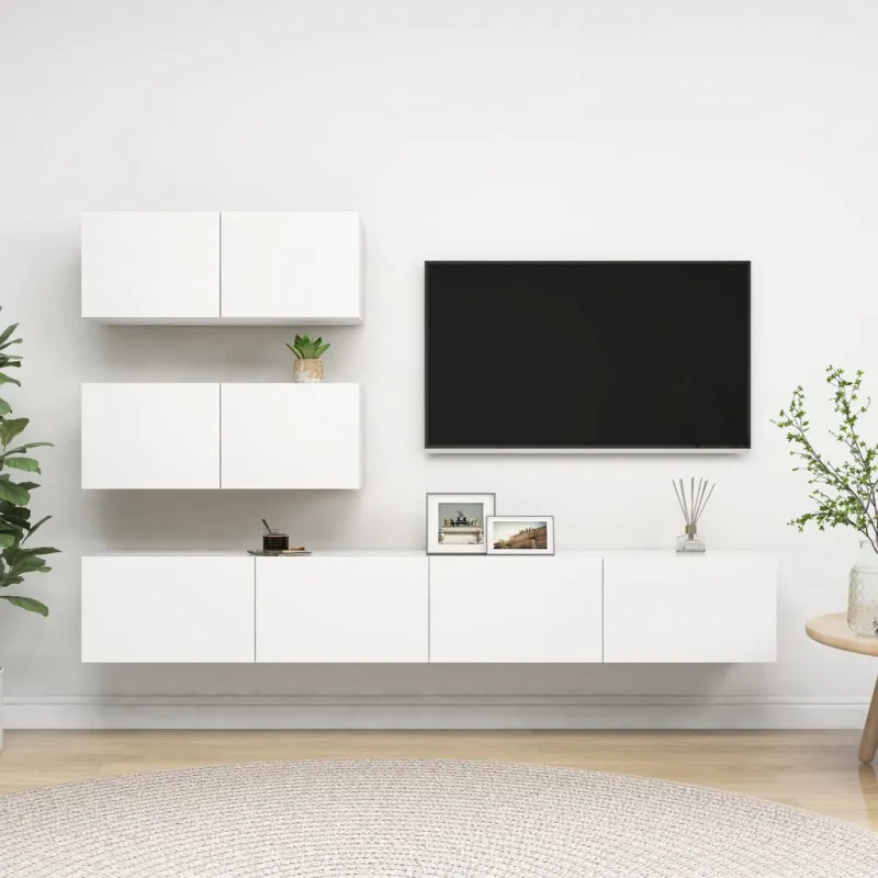 Televizoriaus spintelių komplektas, 4 dalių, baltas, mediena