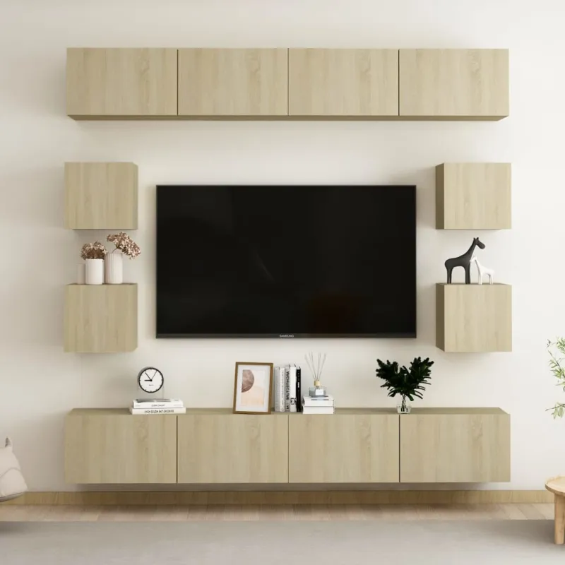 Televizoriaus spintelių komplektas, 8 dalių, ąžuolo, mediena