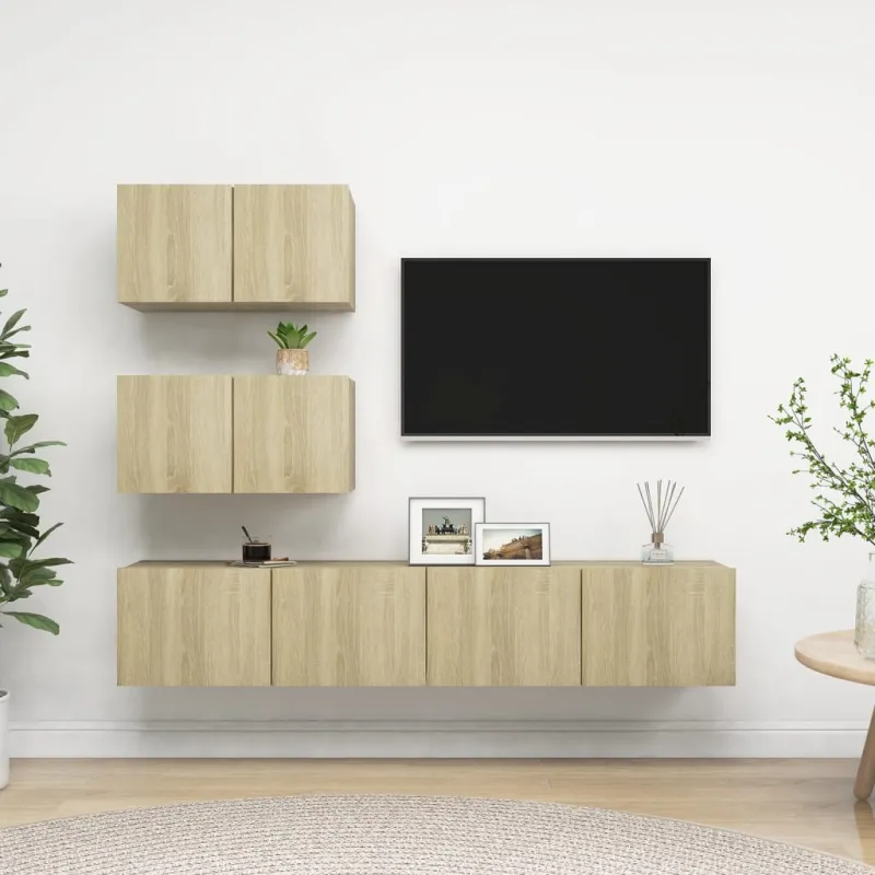 Televizoriaus spintelių komplektas, 4 dalių, ąžuolo, mediena