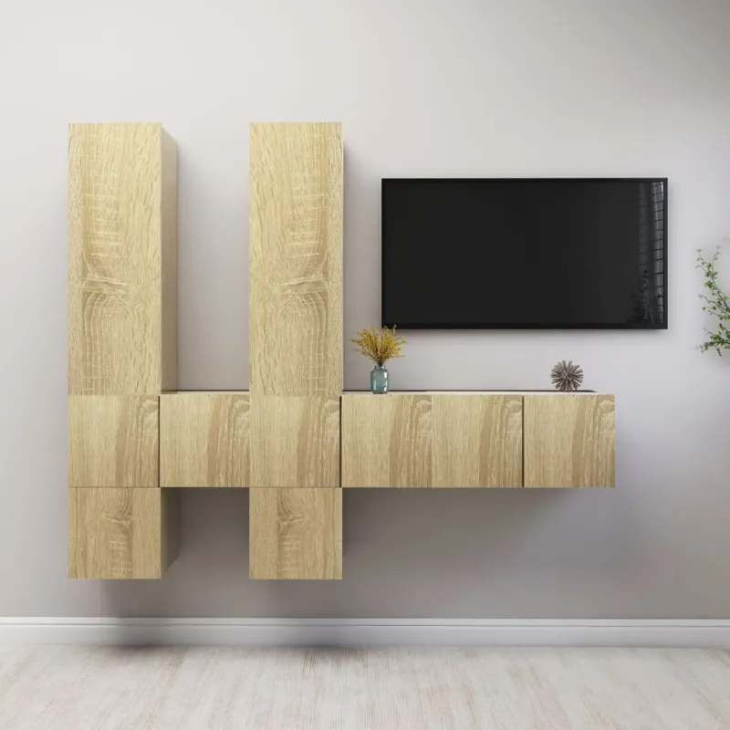 Televizoriaus spintelių komplektas, 7 dalių, ąžuolo, mediena