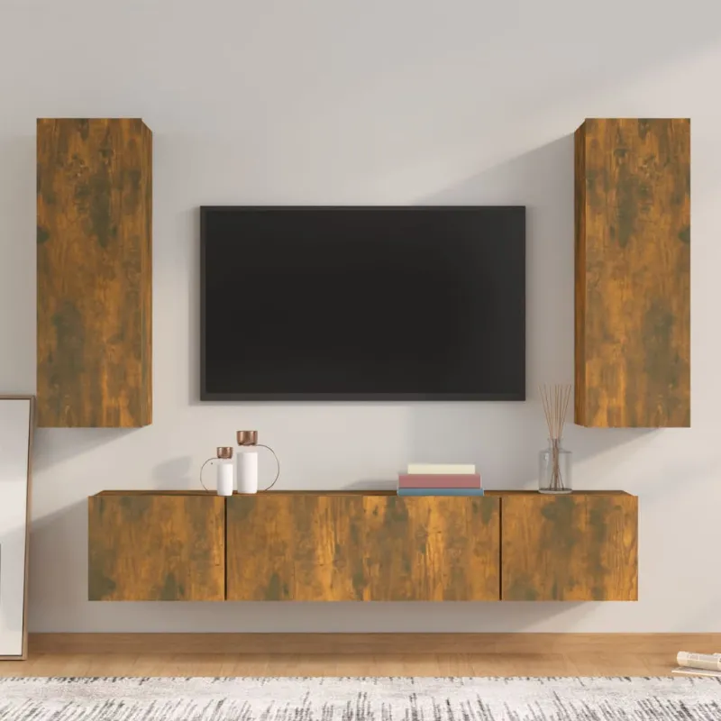 TV spintelių komplektas, 4 dalių, dūminio ąžuolo, mediena