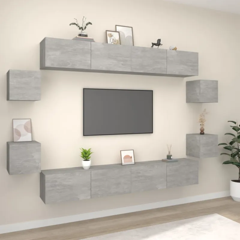 TV spintelių komplektas, 8 dalių, betono pilkas, mediena