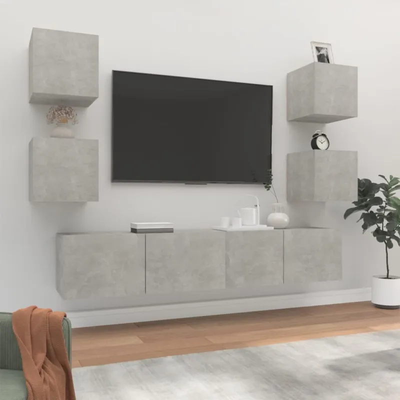 TV spintelių komplektas, 6 dalių, betono pilkas, mediena