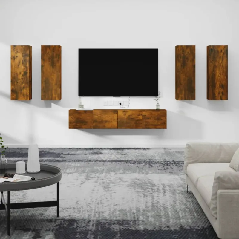 TV spintelių komplektas, 6 dalių, dūminio ąžuolo, mediena