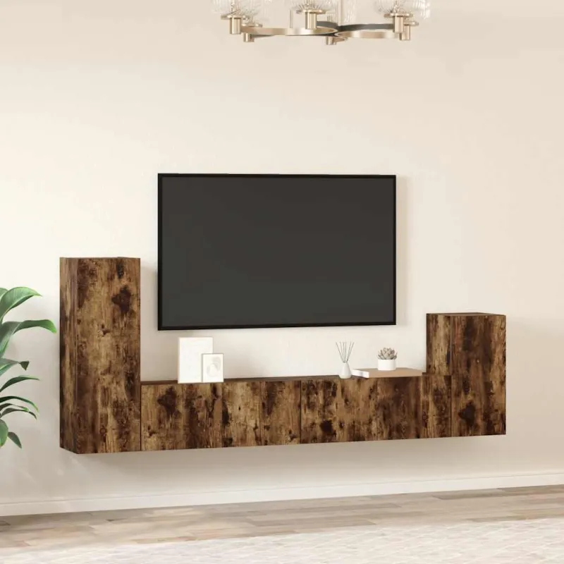 TV spintelių komplektas, 4 dalių, dūminio ąžuolo, mediena