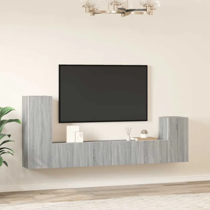 TV spintelių komplektas, 4 dalių, pilkas ąžuolo, mediena