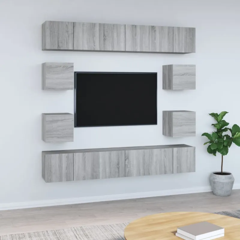 TV spintelių komplektas, 10 dalių, pilkas ąžuolo, mediena