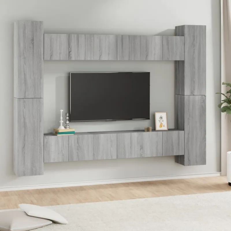 TV spintelių komplektas, 10 dalių, pilkas ąžuolo, mediena
