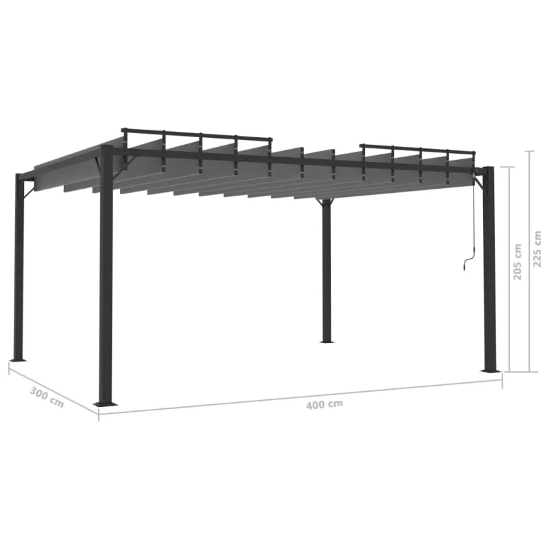 Pavėsinė su žaliuzių stogu, antracito, 3x4m, audinys/aliuminis