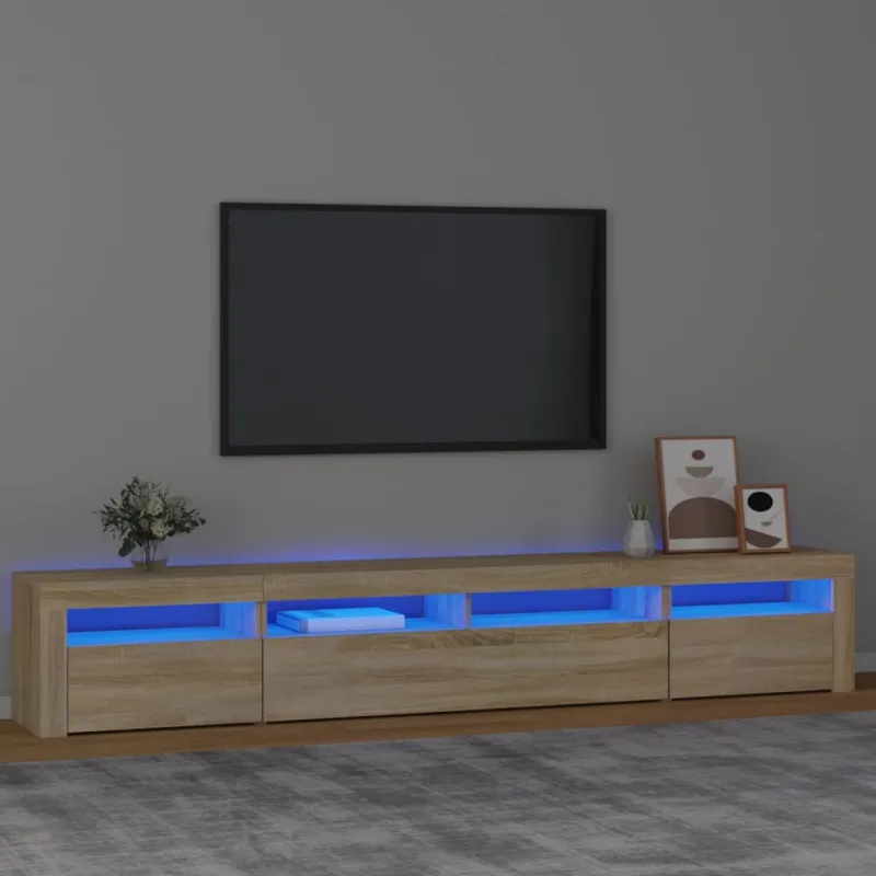 Televizoriaus spintelė su LED apšvietimu, ąžuolo, 240x35x40cm