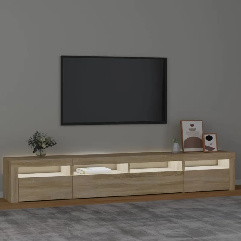 Televizoriaus spintelė su LED apšvietimu, ąžuolo, 240x35x40cm