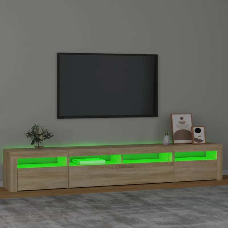 Televizoriaus spintelė su LED apšvietimu, ąžuolo, 240x35x40cm