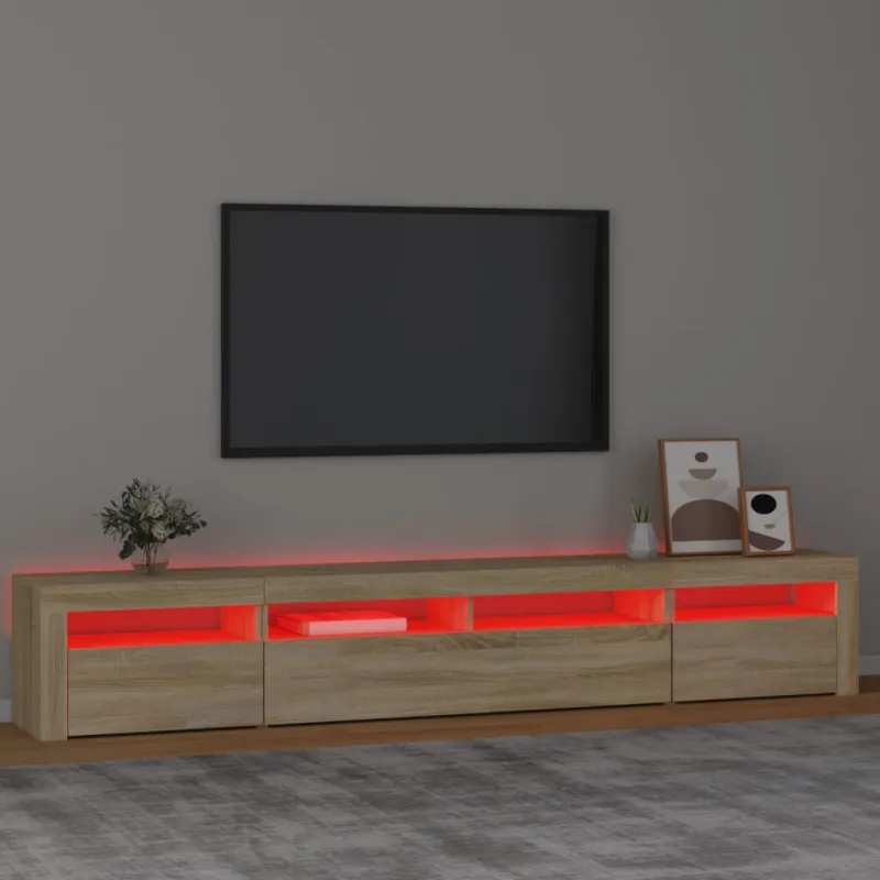 Televizoriaus spintelė su LED apšvietimu, ąžuolo, 240x35x40cm