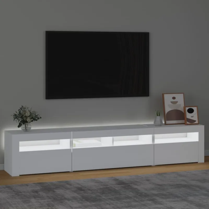 Televizoriaus spintelė su LED apšvietimu, balta, 210x35x40cm