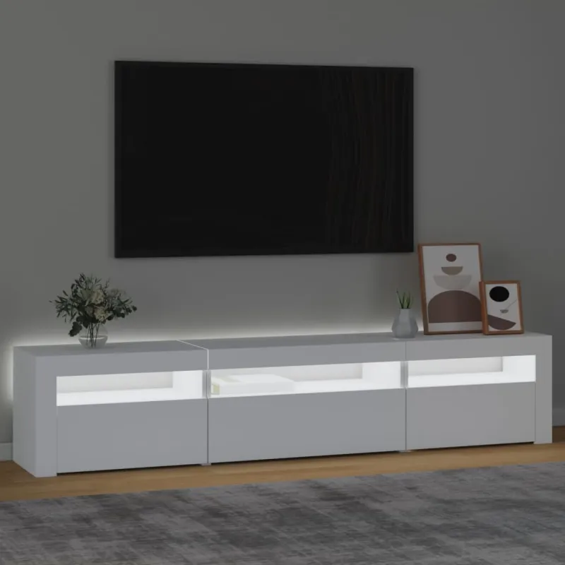 Televizoriaus spintelė su LED apšvietimu, balta, 195x35x40cm