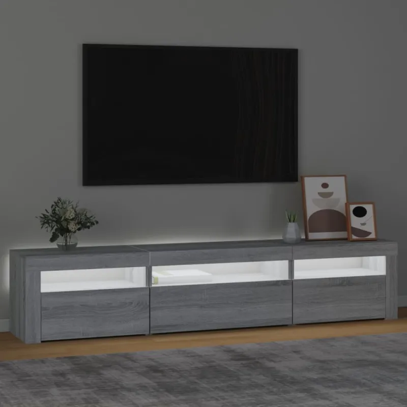 Televizoriaus spintelė su LED, pilka ąžuolo, 195x35x40cm
