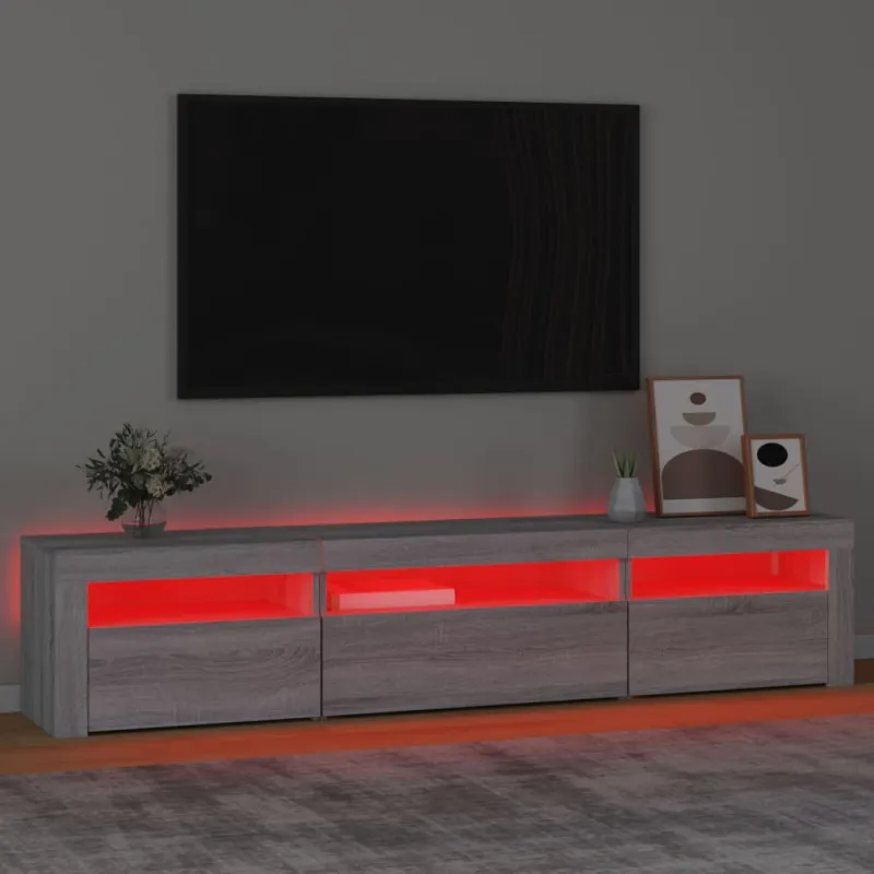 Televizoriaus spintelė su LED, pilka ąžuolo, 195x35x40cm