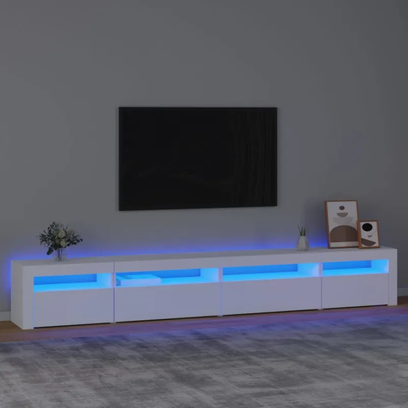 Televizoriaus spintelė su LED apšvietimu, balta, 270x35x40cm