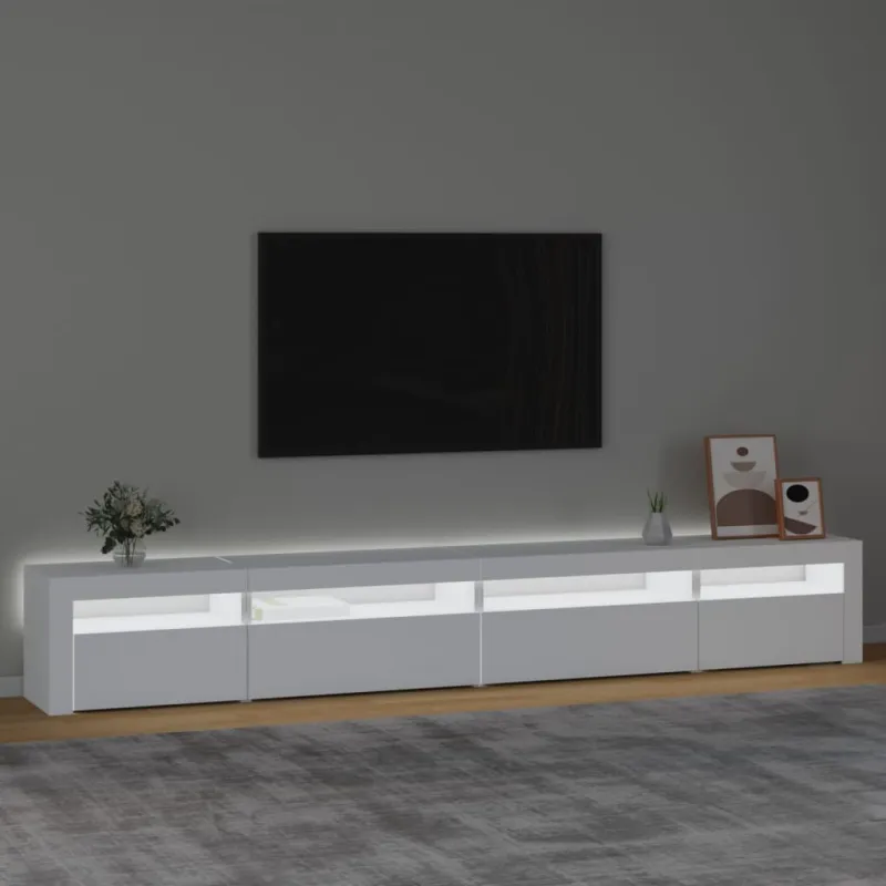 Televizoriaus spintelė su LED apšvietimu, balta, 270x35x40cm