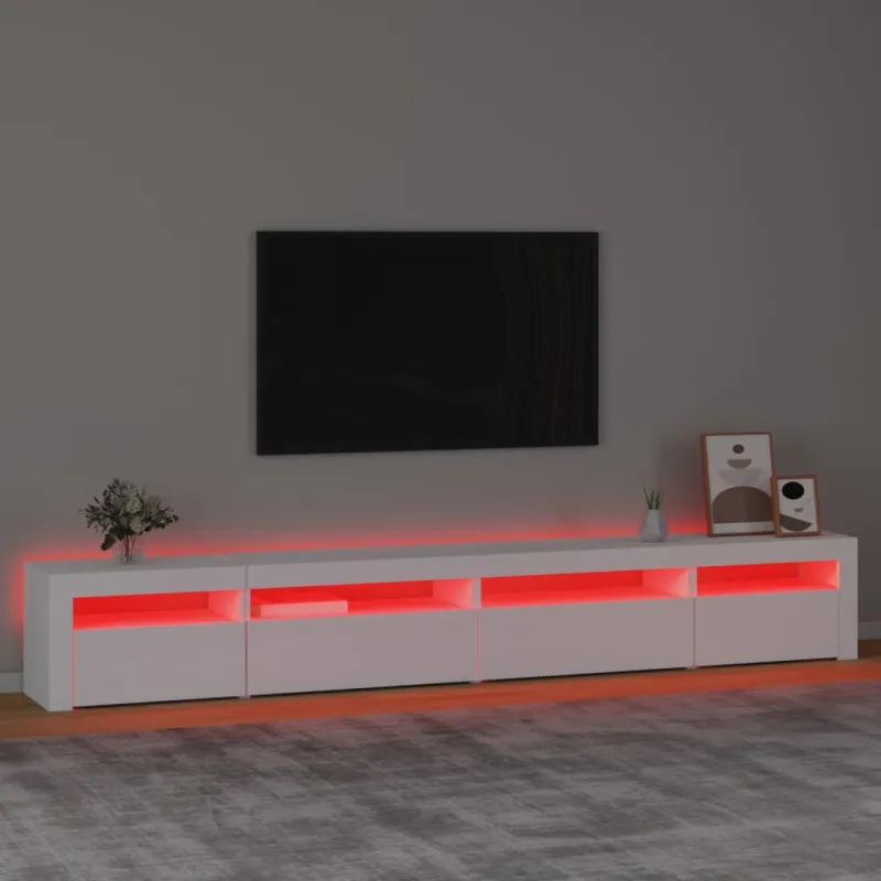 Televizoriaus spintelė su LED apšvietimu, balta, 270x35x40cm