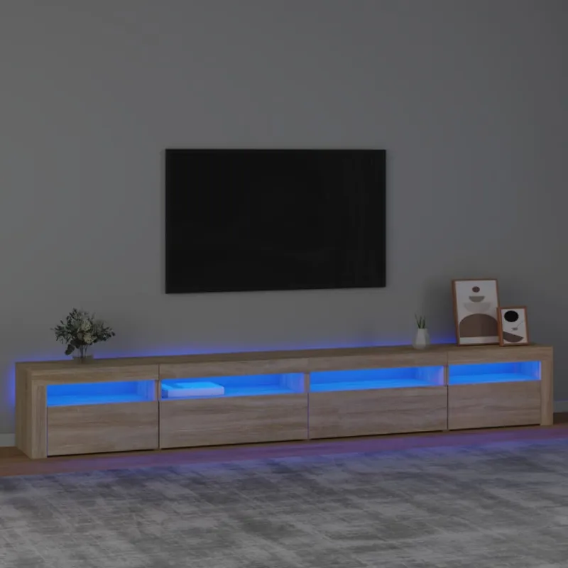 Televizoriaus spintelė su LED apšvietimu, ąžuolo, 270x35x40cm