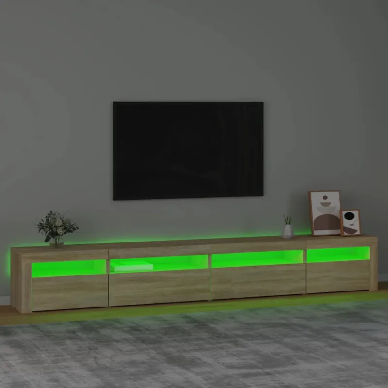 Televizoriaus spintelė su LED apšvietimu, ąžuolo, 270x35x40cm