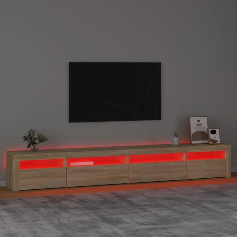 Televizoriaus spintelė su LED apšvietimu, ąžuolo, 270x35x40cm