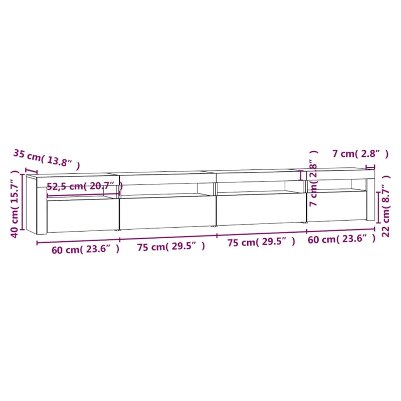 TV spintelė su LED apšvietimu, betono pilka, 270x35x40cm