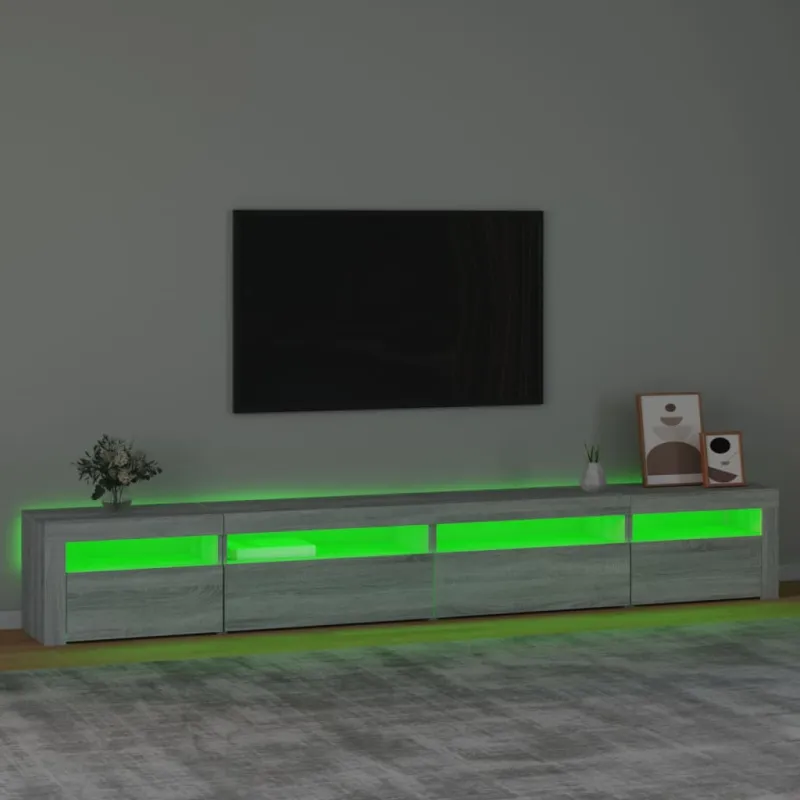 Televizoriaus spintelė su LED, pilka ąžuolo, 270x35x40cm