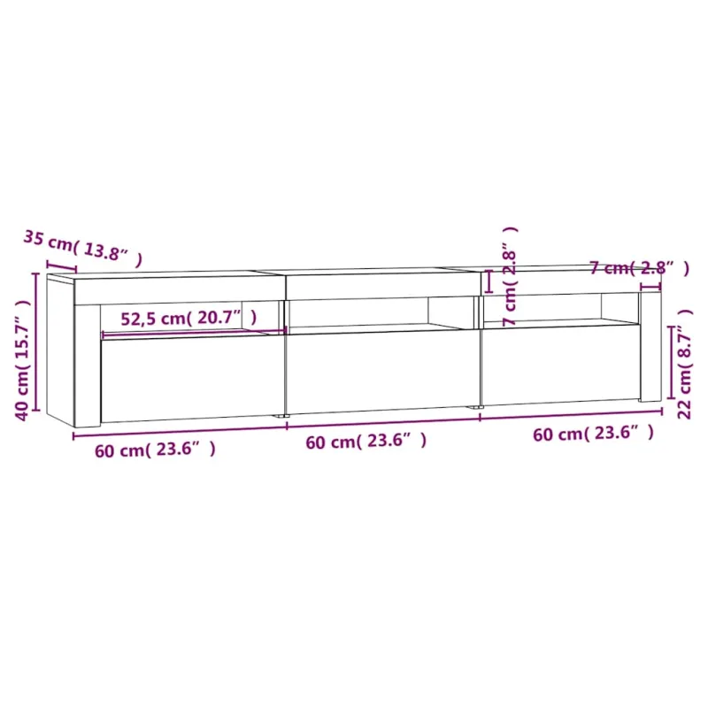 Televizoriaus spintelė su LED apšvietimu, balta, 180x35x40cm