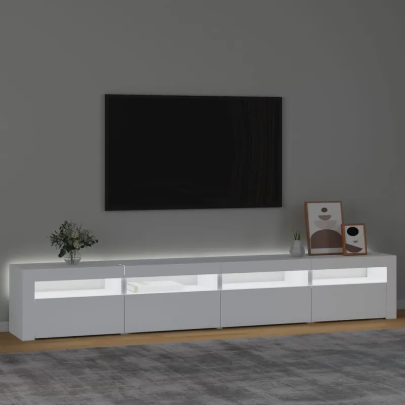 Televizoriaus spintelė su LED apšvietimu, balta, 240x35x40cm