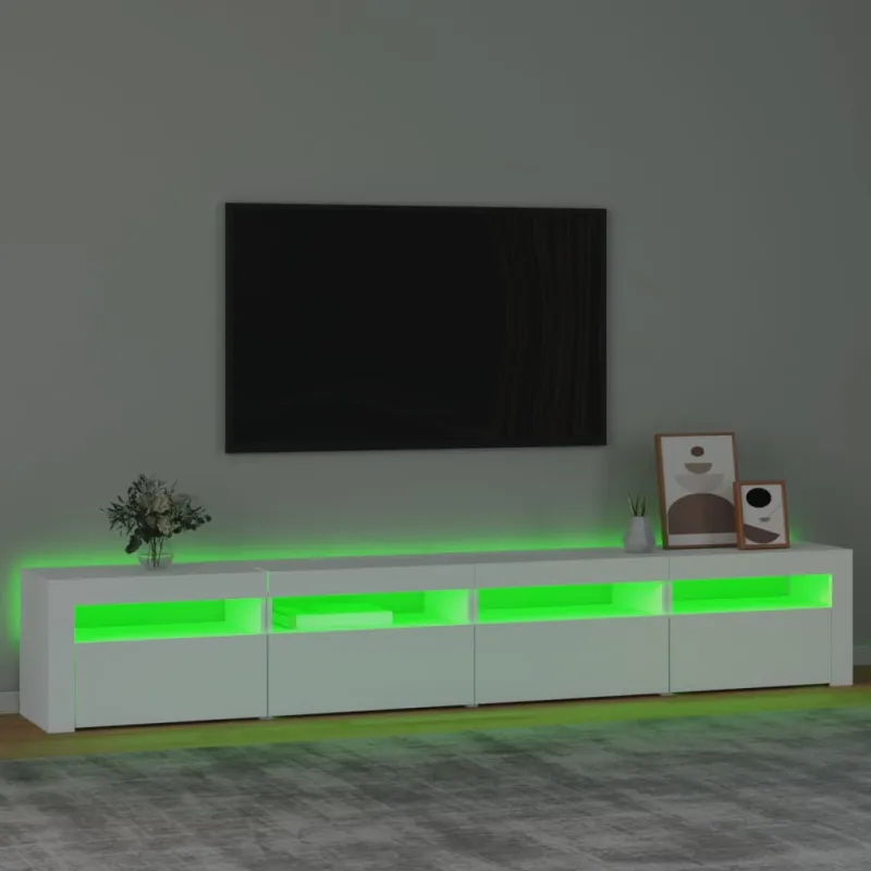 Televizoriaus spintelė su LED apšvietimu, balta, 240x35x40cm