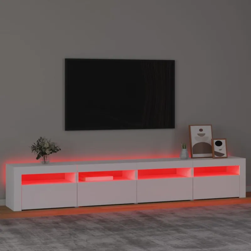 Televizoriaus spintelė su LED apšvietimu, balta, 240x35x40cm