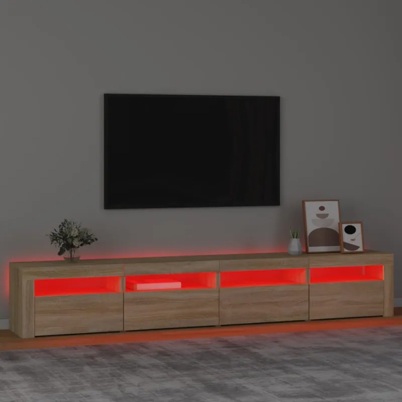 Televizoriaus spintelė su LED apšvietimu, ąžuolo, 240x35x40cm