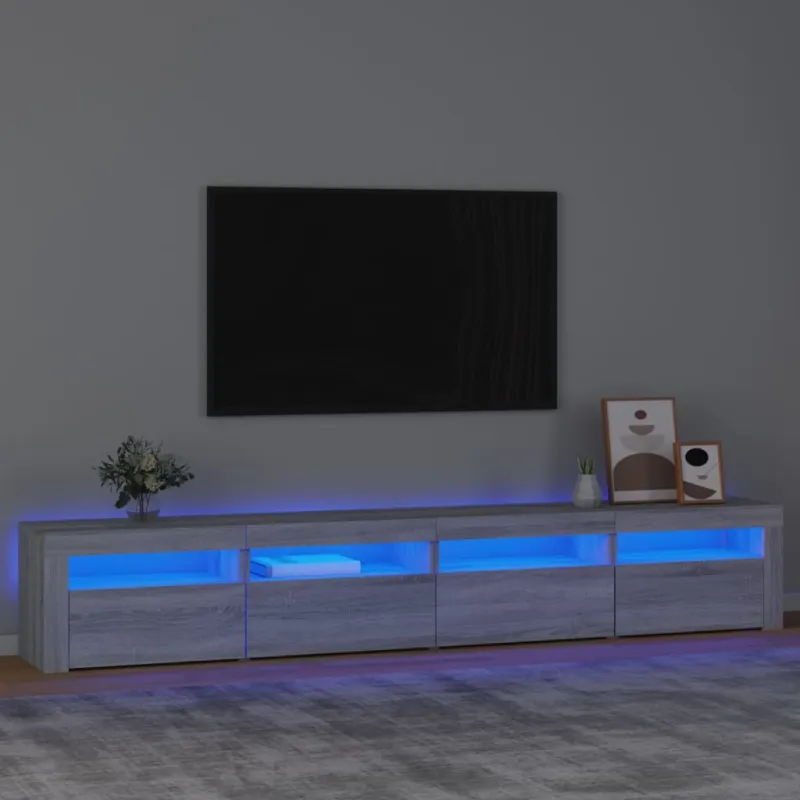 Televizoriaus spintelė su LED, pilka ąžuolo, 240x35x40cm