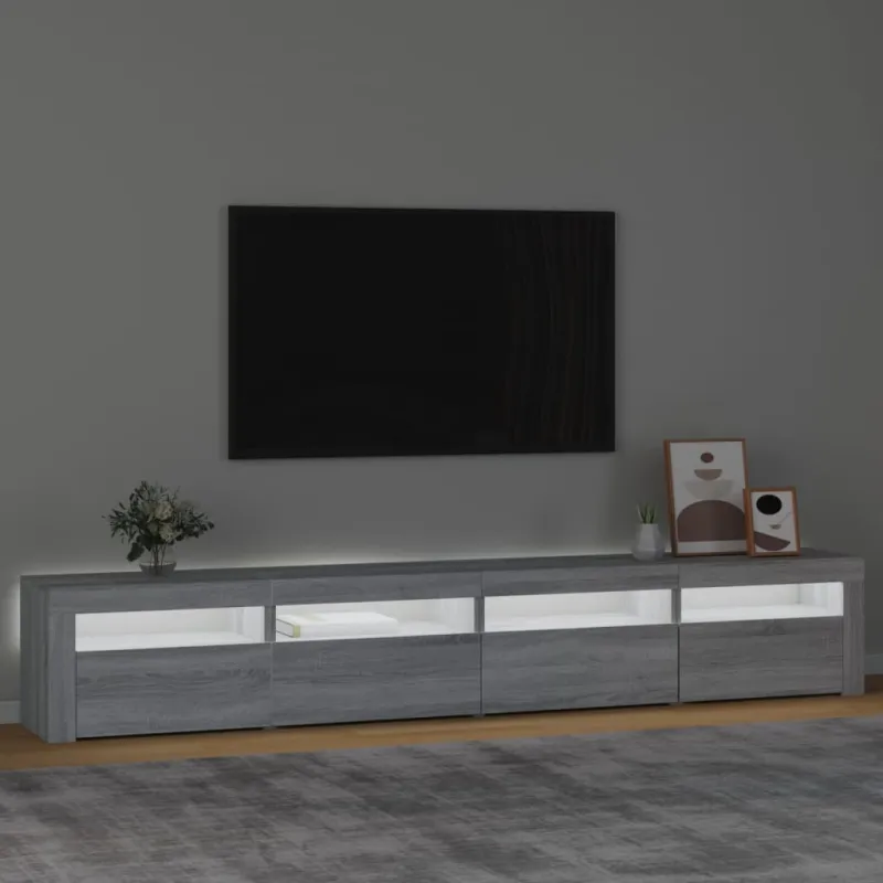 Televizoriaus spintelė su LED, pilka ąžuolo, 240x35x40cm