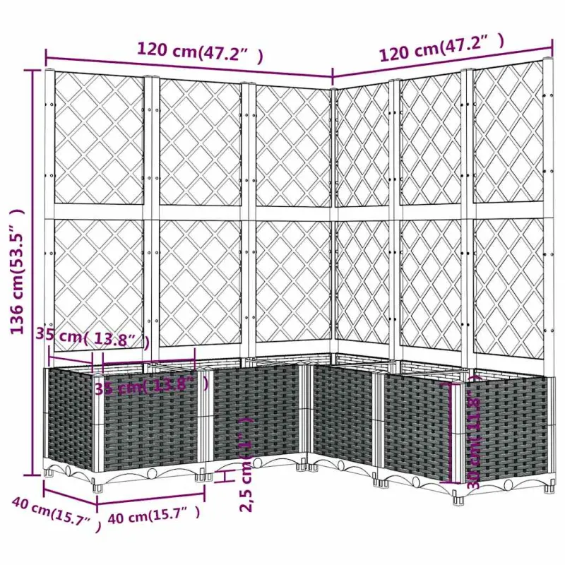 Sodo lovelis su treliažu, mėlyna pilkas, 120x120x136cm, PP