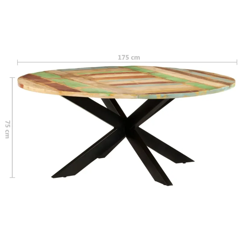 Valgomojo stalas, 175x75cm, perdirbta mediena, apskritas