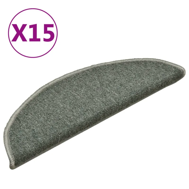 Laiptų kilimėliai, 15 vnt., 56x17x3 cm, tamsiai žali, pusapvaliai