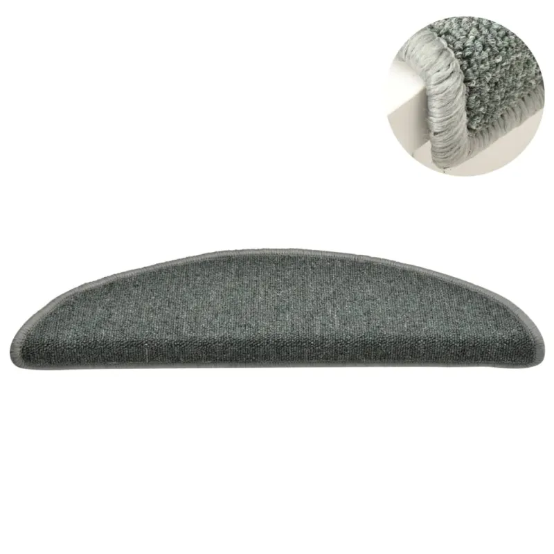 Laiptų kilimėliai, 15 vnt., 56x17x3 cm, tamsiai žali, pusapvaliai