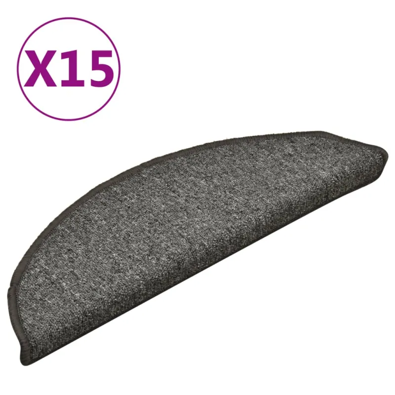 Laiptų kilimėliai, 15 vnt., 56x17x3 cm, tamsiai pilki, pusapvaliai