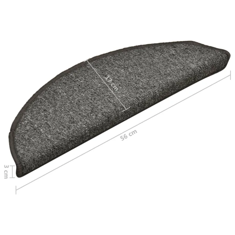 Laiptų kilimėliai, 15 vnt., 56x17x3 cm, tamsiai pilki, pusapvaliai